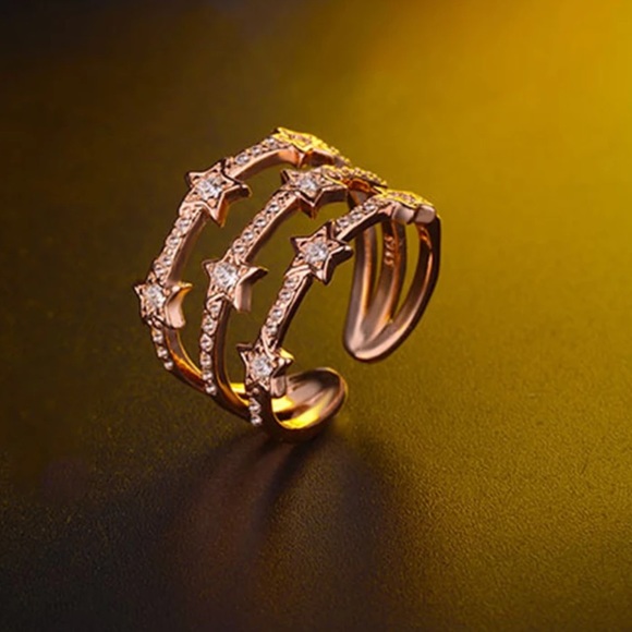 NEW ROSE GOLD STAR MULTI LAYER 925 STERLING SILVER, CUTE RING, SHINY RING. - Picture 2 of 3